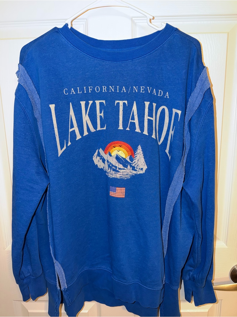 Lake Tahoe Blue Deconstructed Graphic Sweatshirt Vintage Style I Large 💙🐟